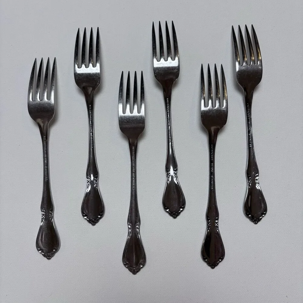 VTG Oneida Oneidacraft Deluxe Chateau Stainless Flatware Dinner Forks Set Of 6